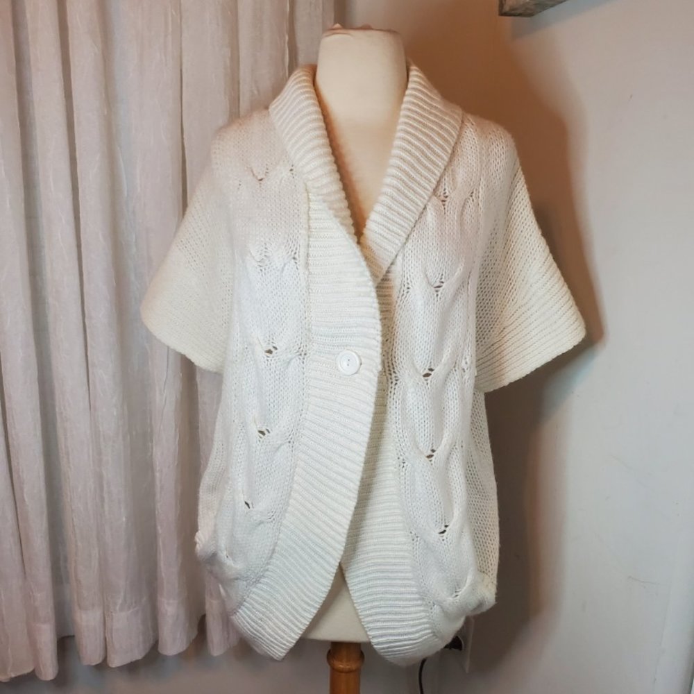 Moa Moa Oversized Short Sleeve Relaxed Fit Cream Crochet Knitted Sweaters Large
